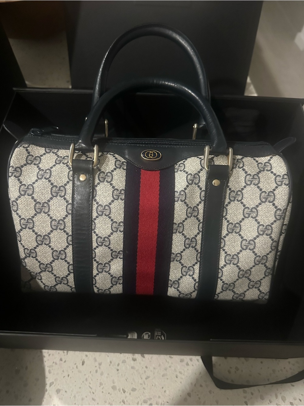 Gucci Boston Bag Navy 11.5 x 7 with box and dustbag